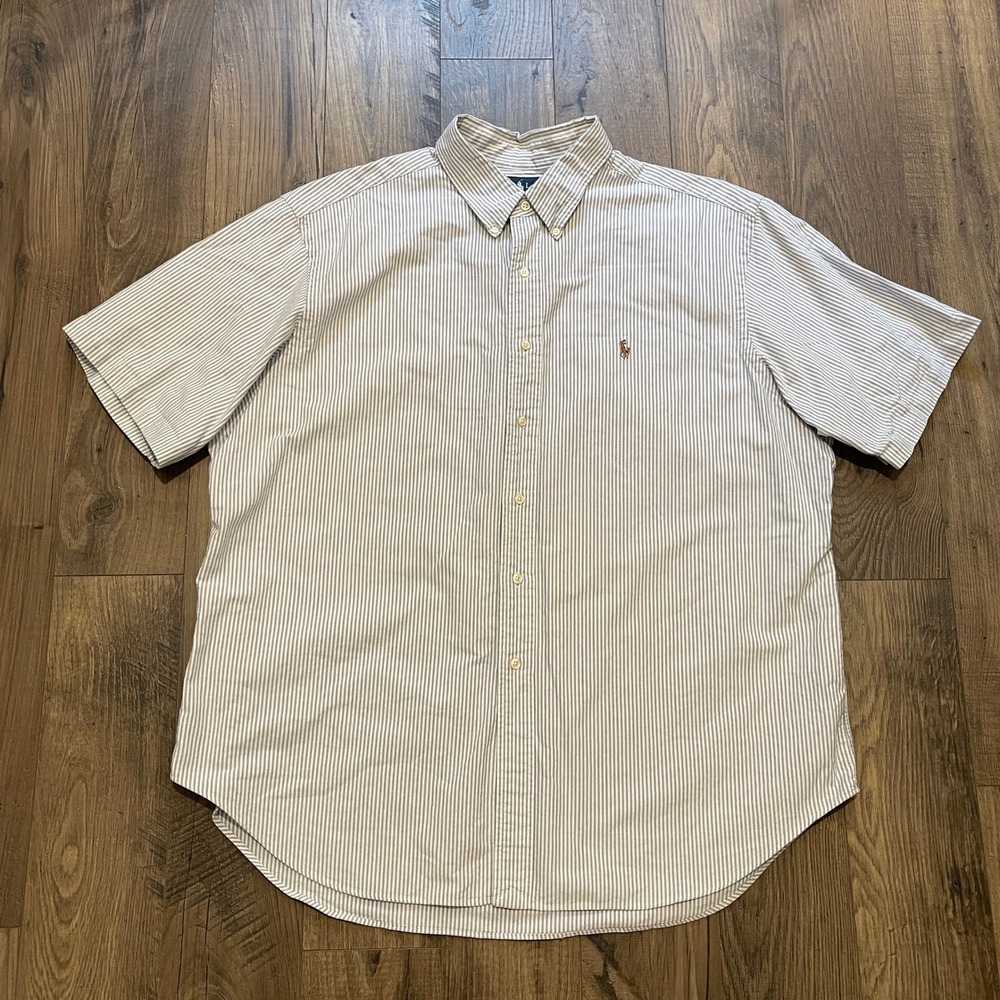 Ralph Lauren Mens XXL Classic Fit Short Sleeve Pinstripe Button Down Shirt Blue